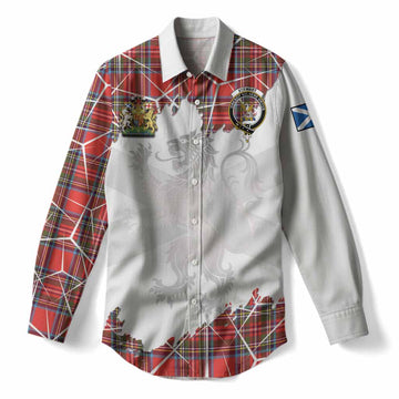 Stewart (Stuart) Tartan Women Casual Shirt with Family Crest and Lion Rampant Grunge Style