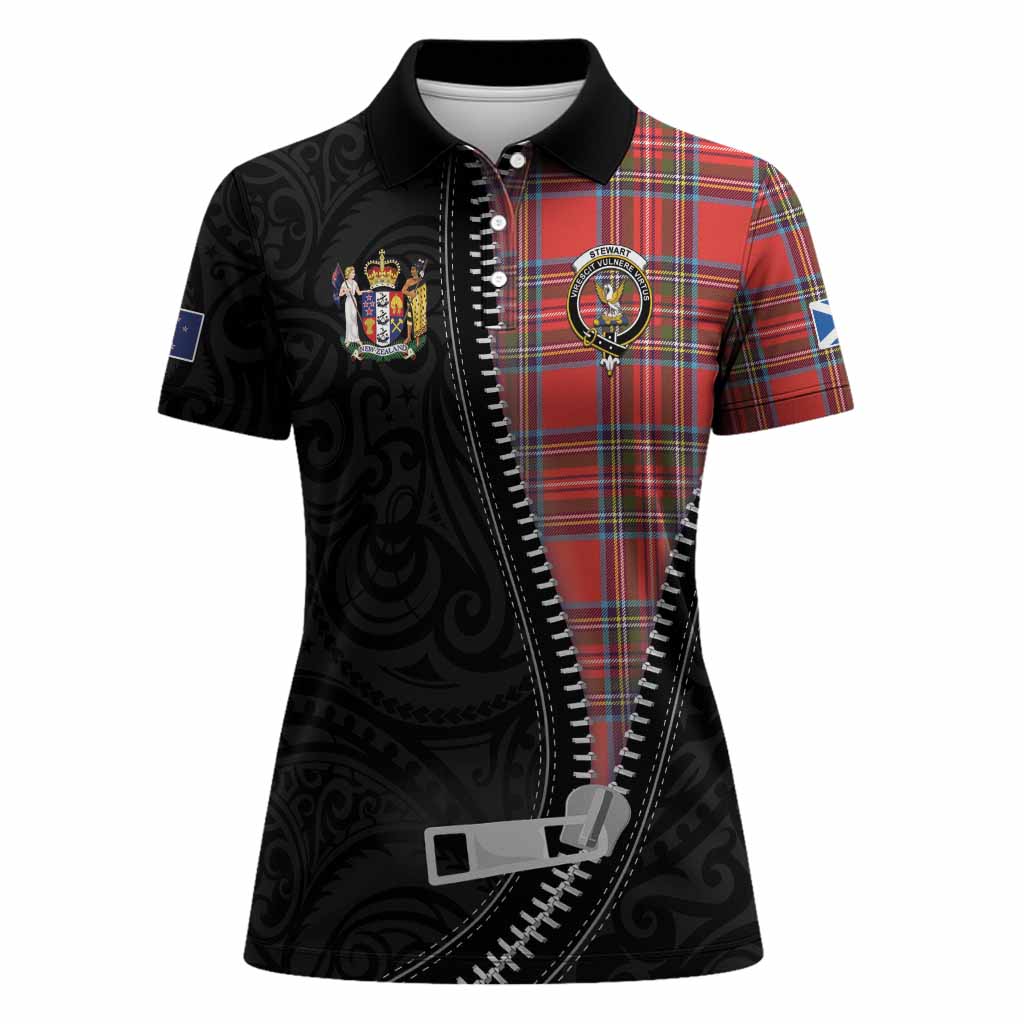 Stewart (Stuart) Tartan Women Polo Shirt New Zealand Pattern Unique Zipper Stylized