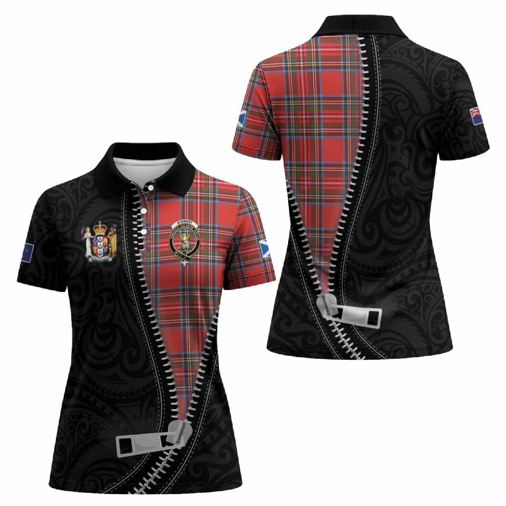 Stewart (Stuart) Tartan Women Polo Shirt New Zealand Pattern Unique Zipper Stylized