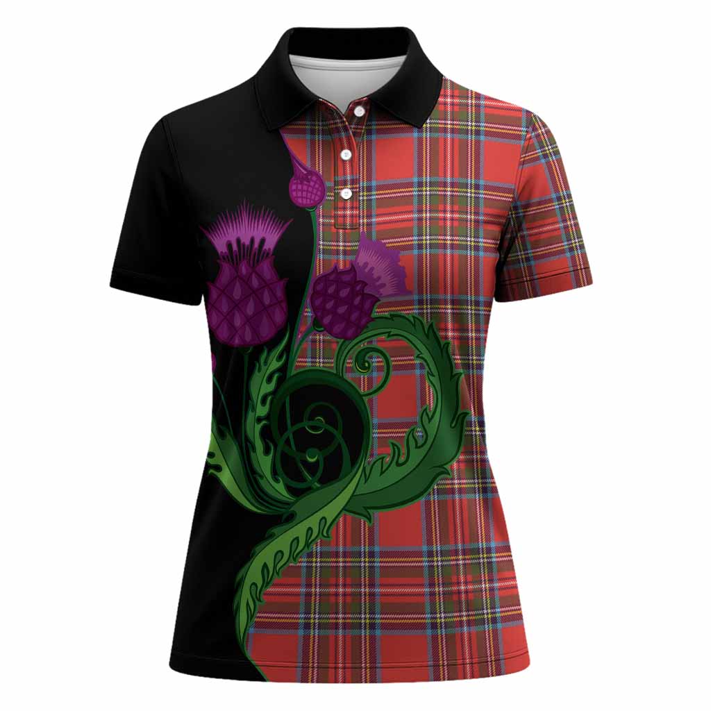 Stewart (Stuart) Tartan Women Polo Shirt Traditional Scottish Thistle