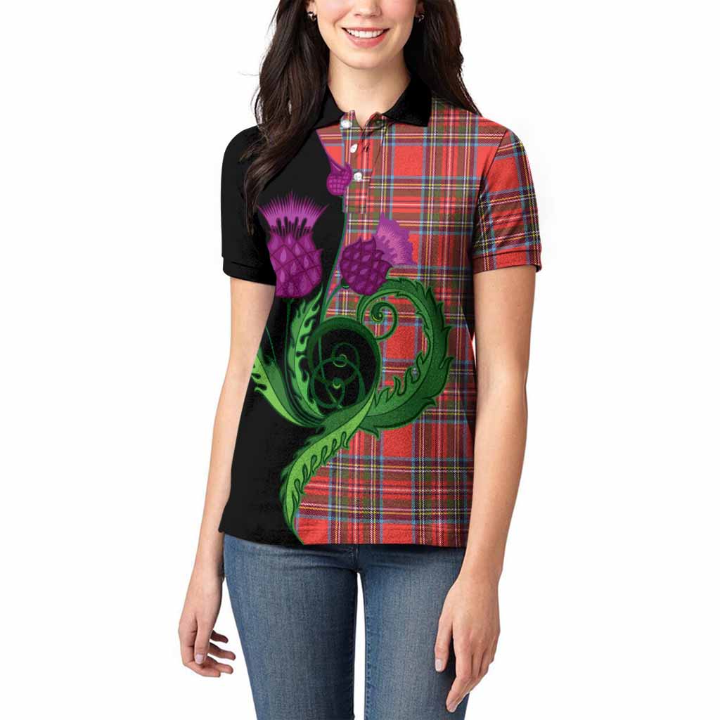 Stewart (Stuart) Tartan Women Polo Shirt Traditional Scottish Thistle