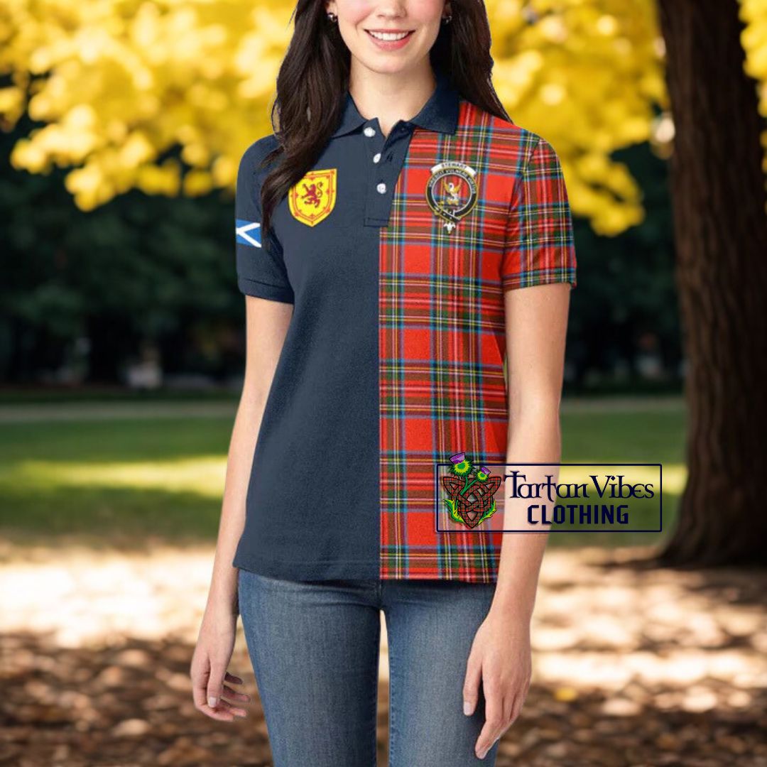 Stewart (Stuart) Tartan Women's Polo Shirt Alba with Scottish Lion Royal Arm Half Style
