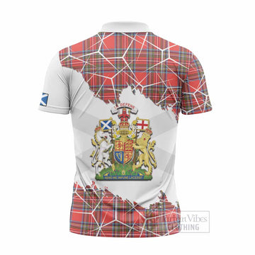Stewart (Stuart) Tartan Zipper Polo Shirt with Family Crest and Lion Rampant Grunge Style