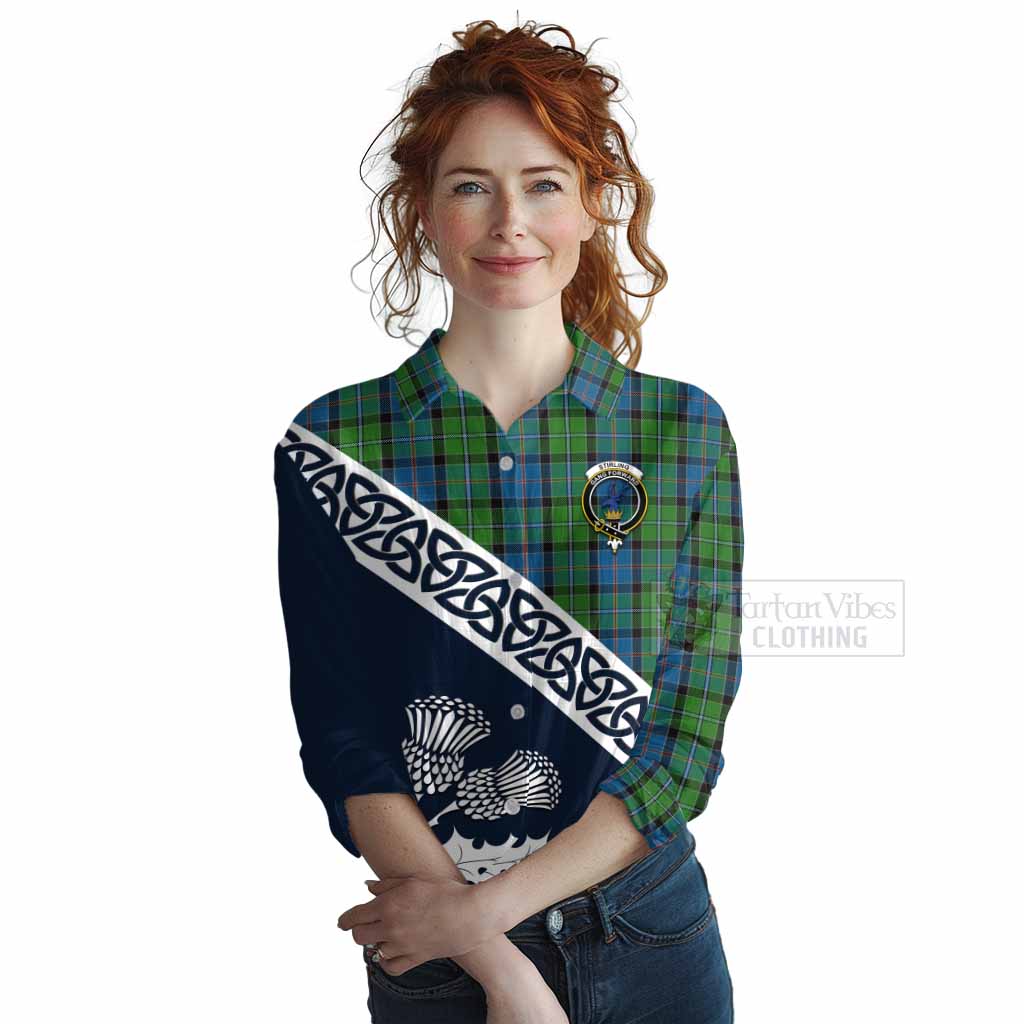 Tartan Vibes Clothing Stirling Tartan Women's Casual Shirt Featuring Thistle and Scotland Map