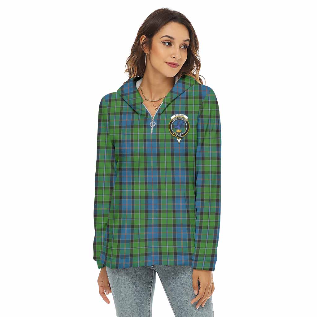 Tartan Vibes Clothing Stirling Tartan Crest Women's Borg  Half Zip Fleece Hoodie