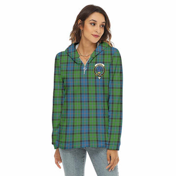 Stirling Tartan Women's Borg Fleece Hoodie with Half Zip with Family Crest