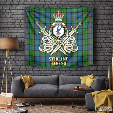 Stirling Tartan Tapestry with Clan Crest and the Golden Sword of Courageous Legacy