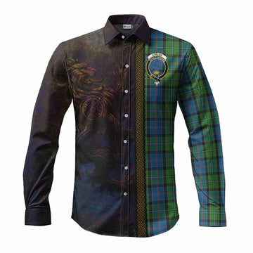 Tartan Vibes Clothing Stirling Tartan Family Crest Long Sleeve Button Shirt Alba Gu Brath Be Brave Lion Ancient Style