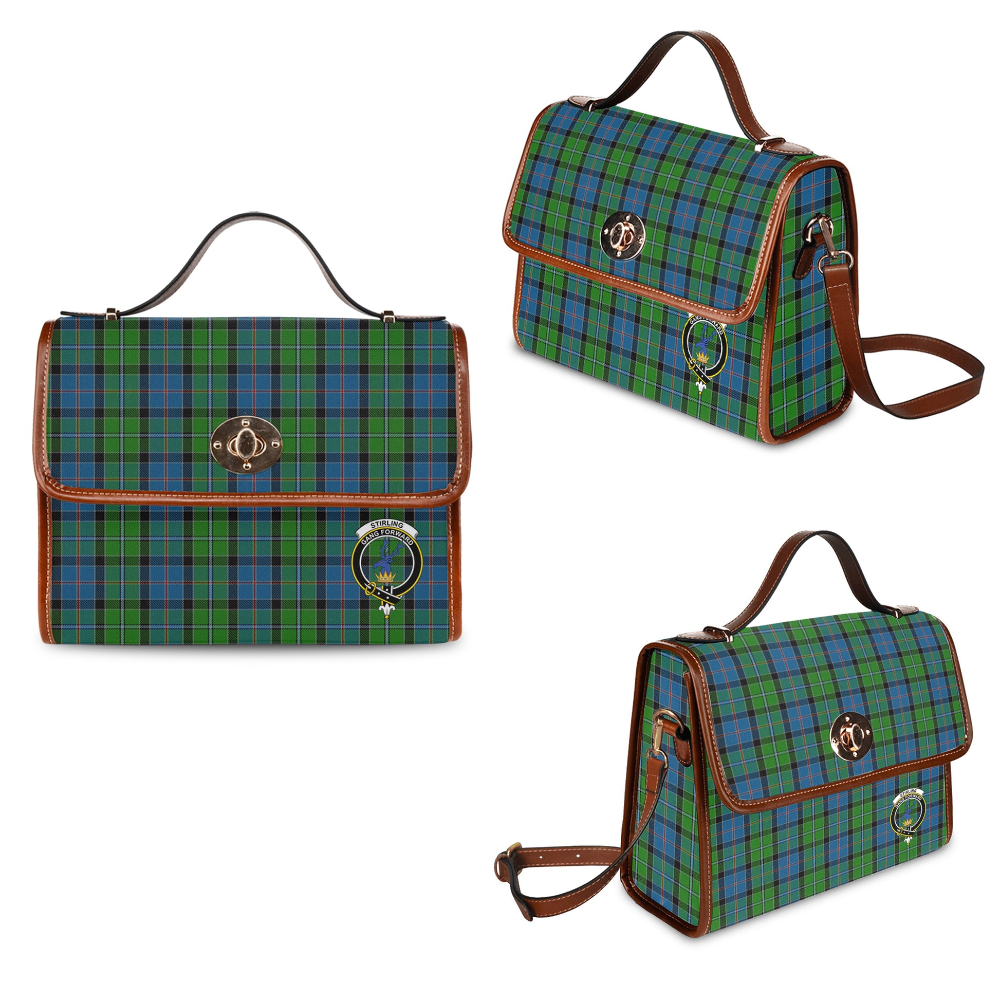 stirling-tartan-leather-strap-waterproof-canvas-bag-with-family-crest
