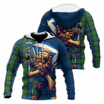 Tartan Vibes Clothing Stirling Tartan Family Crest Knitted Hoodie with Scottish Majestic Lion