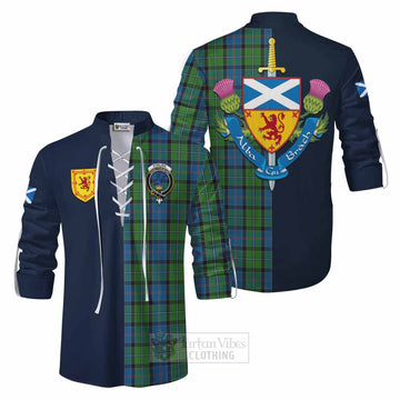 Stirling Tartan Ghillie Kilt Shirt Alba with Scottish Lion Royal Arm Half Style