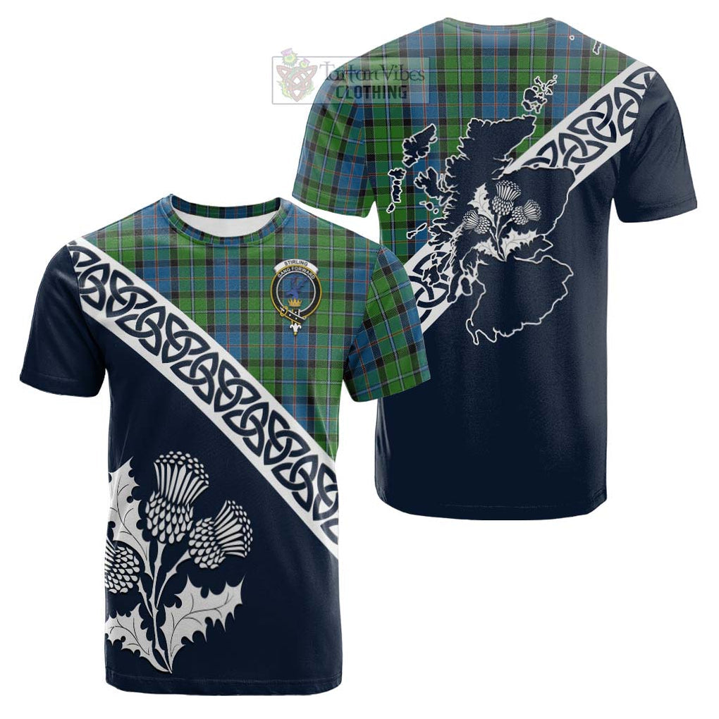 Tartan Vibes Clothing Stirling Tartan Cotton T-shirt Featuring Thistle and Scotland Map