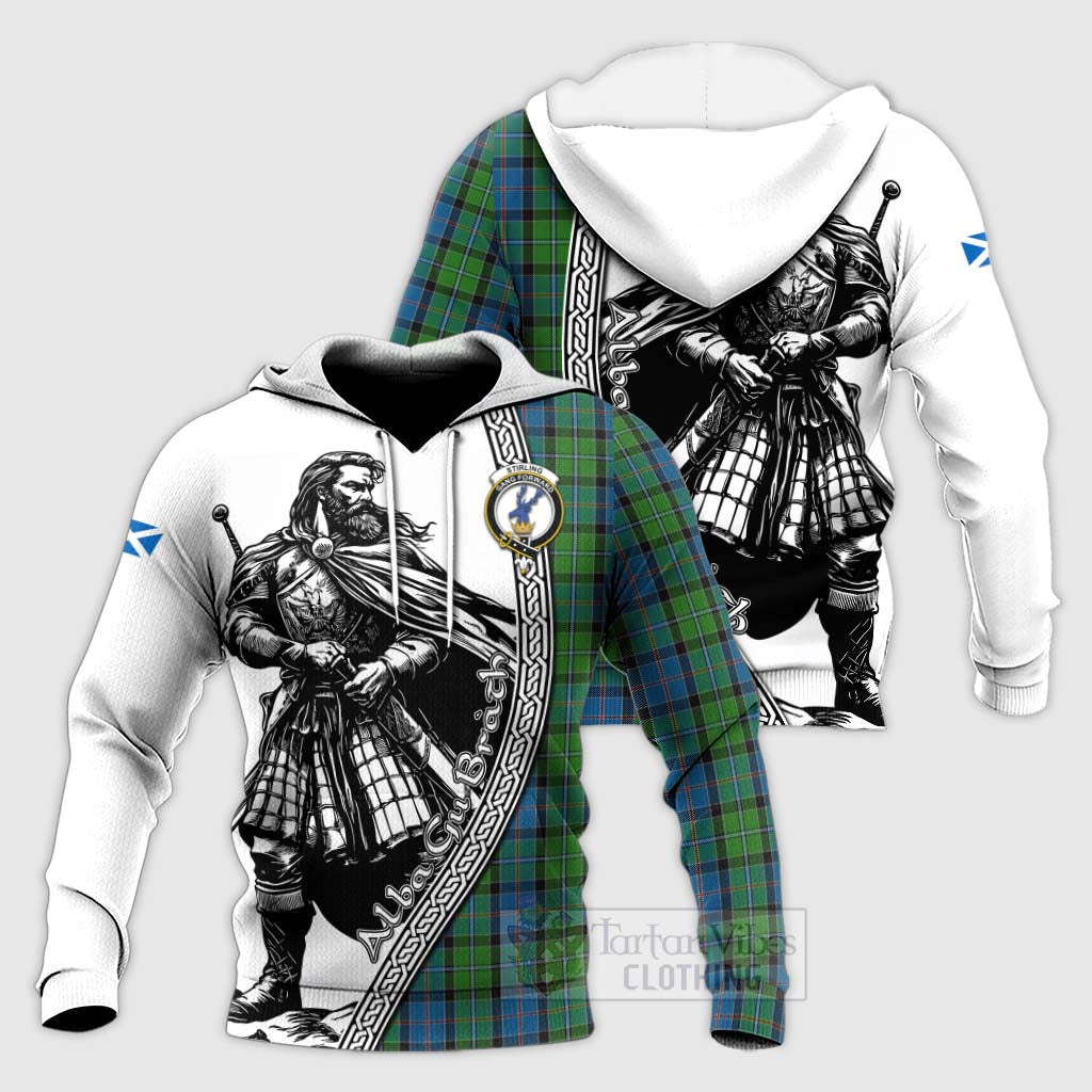 Tartan Vibes Clothing Stirling Tartan Clan Crest Knitted Hoodie with Highlander Warrior Celtic Style