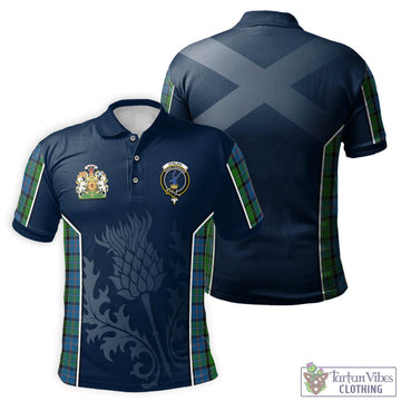 Stirling Tartan Men's Polo Shirt with Family Crest and Scottish Thistle Vibes Sport Style