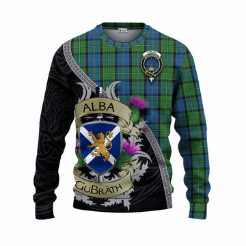 Tartan Vibes Clothing Stirling Tartan Family Crest Knitted Sweater Lion Rampant Royal Thistle Shield Celtic Inspired