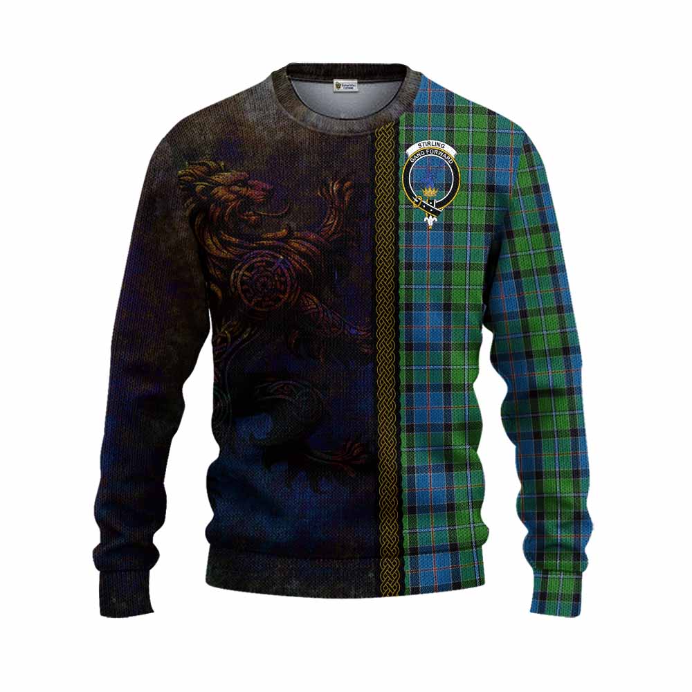 Tartan Vibes Clothing Stirling Tartan Family Crest Knitted Sweater Alba Gu Brath Be Brave Lion Ancient Style