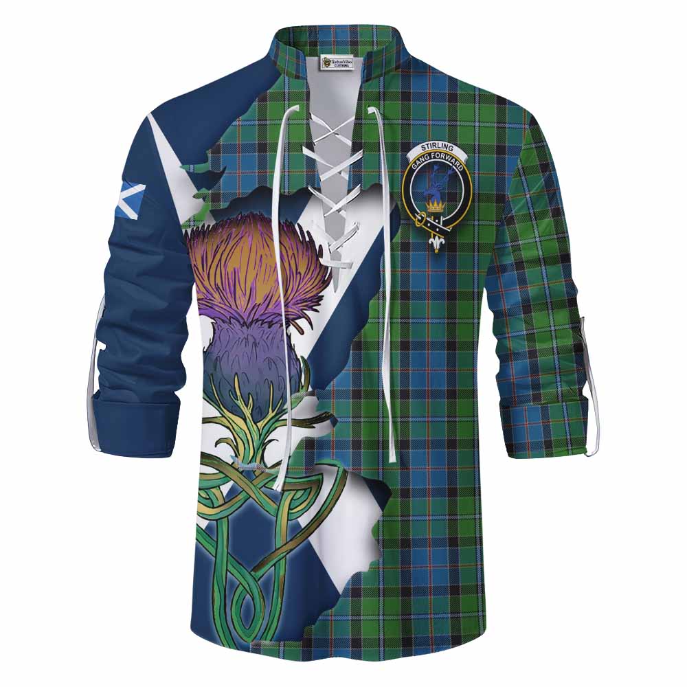 Tartan Vibes Clothing Stirling Tartan Family Crest Ghillie Kilt Shirt Scottish Thistle Celtic Inspired