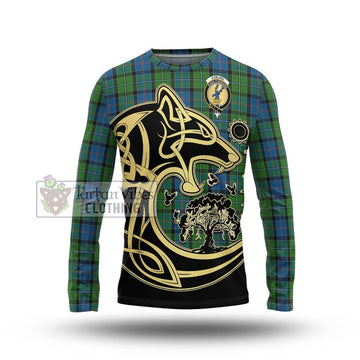 Stirling Tartan Long Sleeve T-Shirt with Family Crest Celtic Wolf Style Unisex - Tartan Vibes Clothing