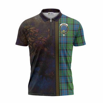 Tartan Vibes Clothing Stirling Tartan Family Crest Zipper Polo Shirt Alba Gu Brath Be Brave Lion Ancient Style