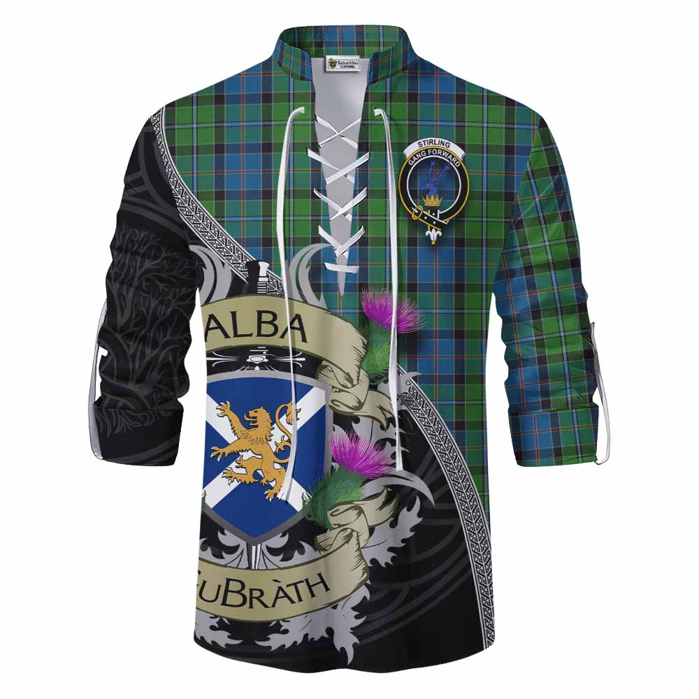 Tartan Vibes Clothing Stirling Tartan Family Crest Ghillie Kilt Shirt Lion Rampant Royal Thistle Shield Celtic Inspired