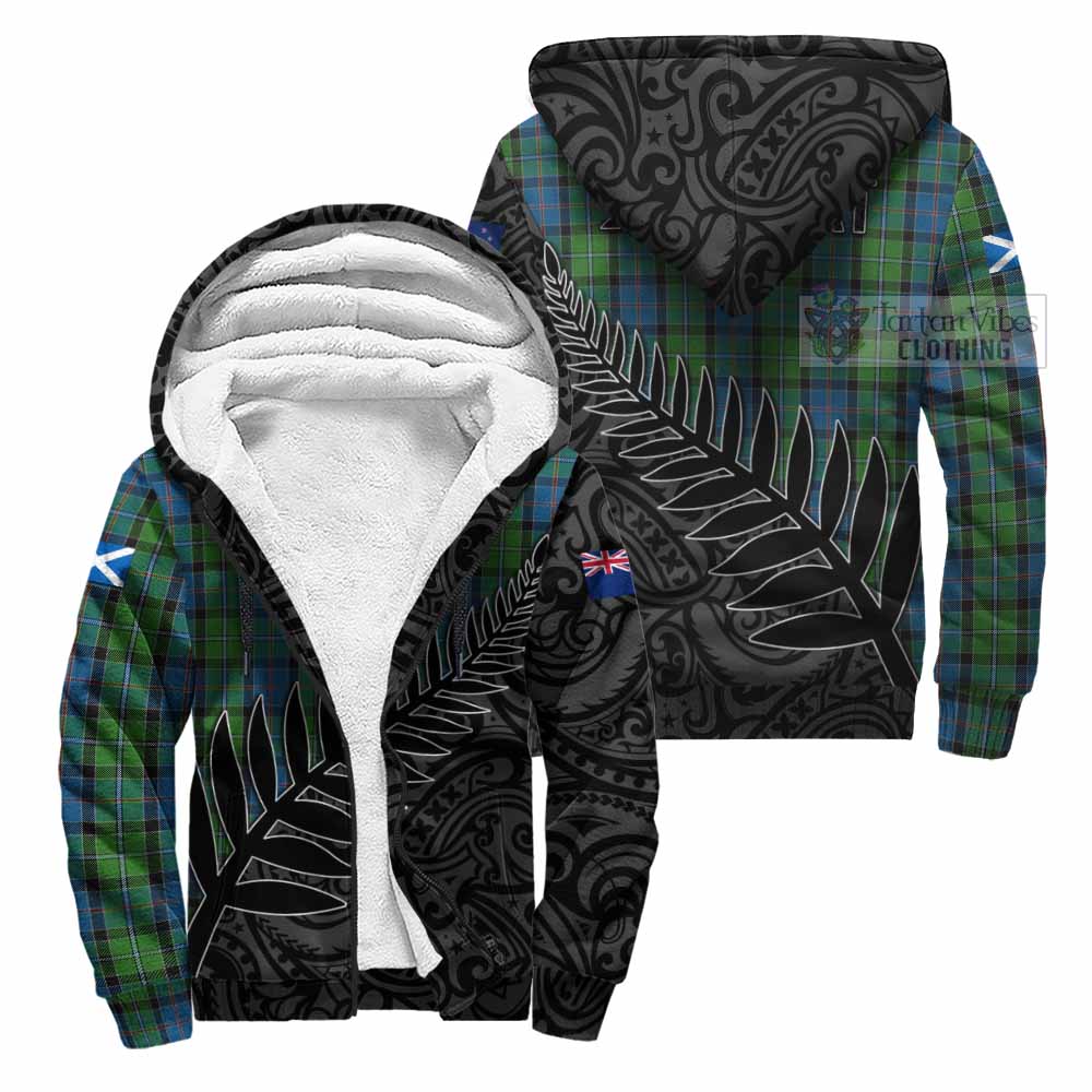 Tartan Vibes Clothing Stirling Crest Tartan Sherpa Hoodie with New Zealand Silver Fern Half Style