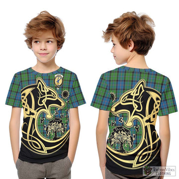 Stirling Tartan Kid T-Shirt with Family Crest Celtic Wolf Style Youth XL Size14 - Tartan Vibes Clothing