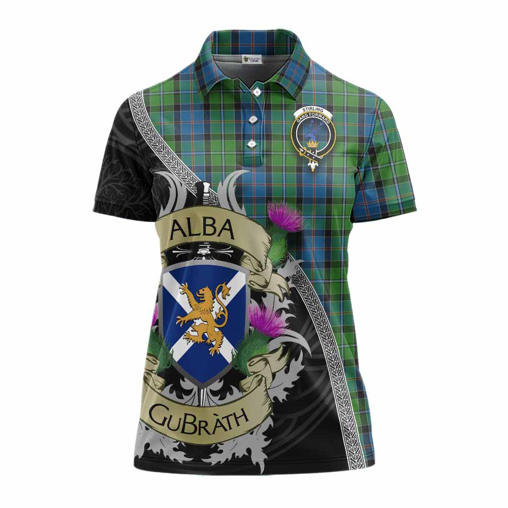 Tartan Vibes Clothing Stirling Tartan Family Crest Women's Polo Shirt Lion Rampant Royal Thistle Shield Celtic Inspired