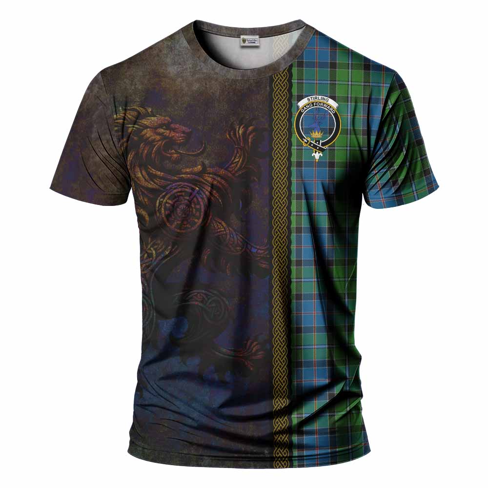 Tartan Vibes Clothing Stirling Tartan Family Crest T-Shirt Alba Gu Brath Be Brave Lion Ancient Style