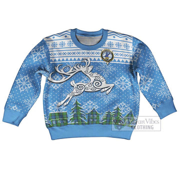 Tartan Vibes Clothing Stirling Clan Christmas Kid Ugly Sweater with Tartan and Celtic Raindeer Style
