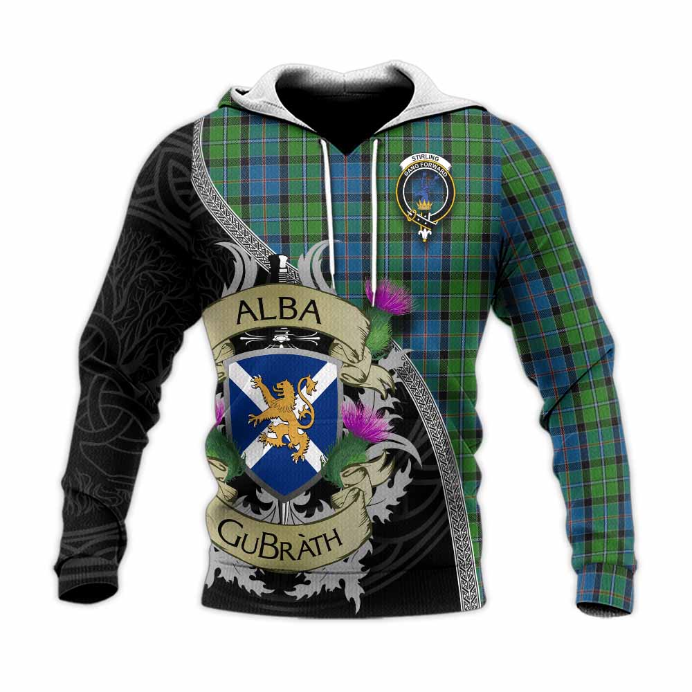 Tartan Vibes Clothing Stirling Tartan Family Crest Knitted Hoodie Lion Rampant Royal Thistle Shield Celtic Inspired