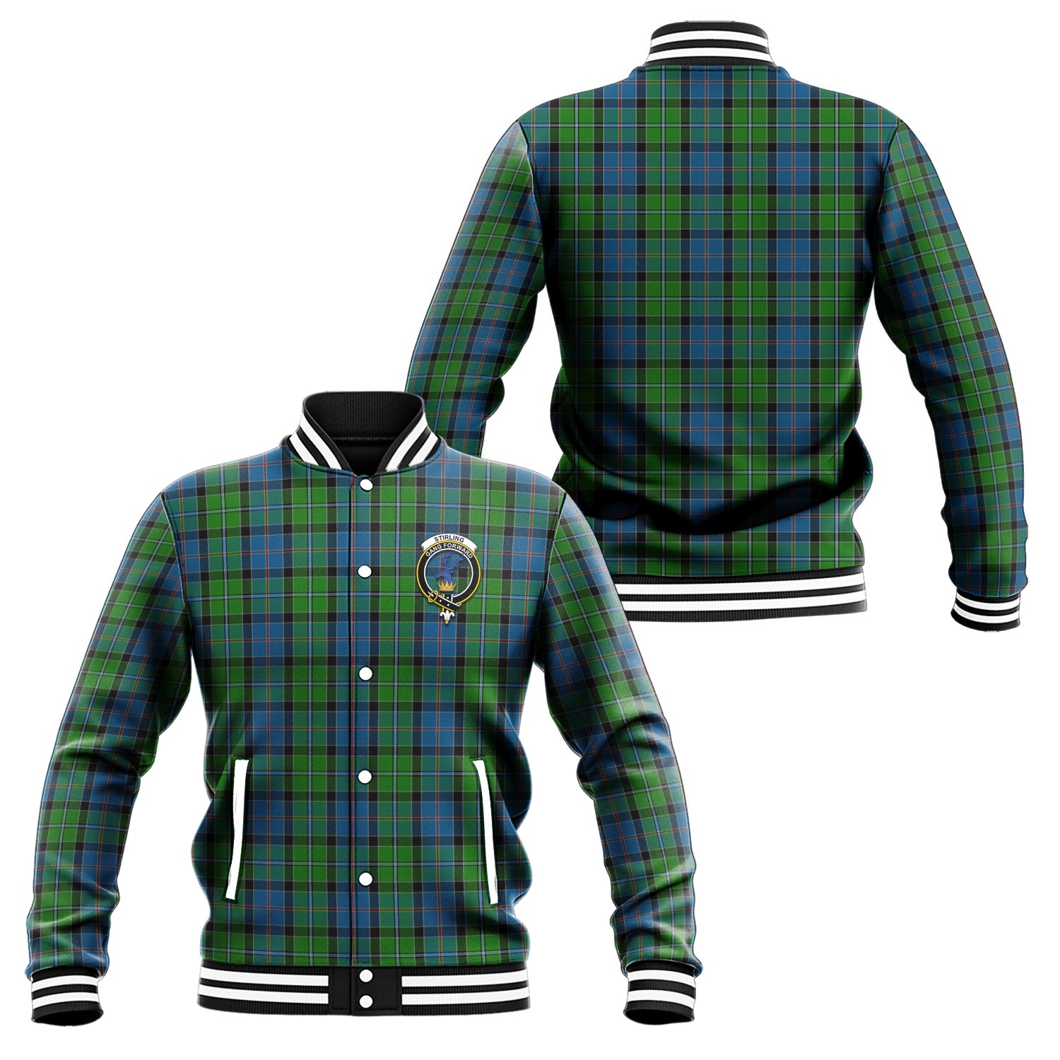 Stirling Tartan Baseball Jacket with Family Crest Unisex - Tartan Vibes Clothing