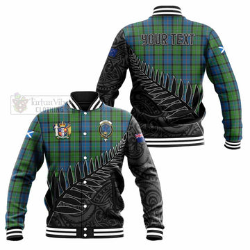 Tartan Vibes Clothing Stirling Crest Tartan Baseball Jacket with New Zealand Silver Fern Half Style