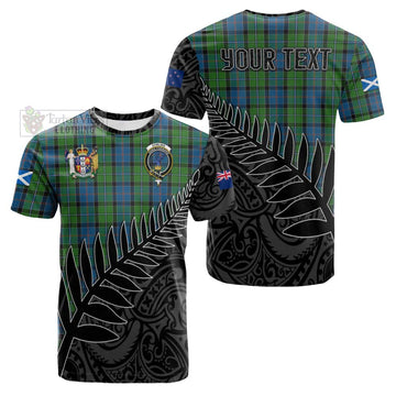 Tartan Vibes Clothing Stirling Crest Tartan Cotton T-shirt with New Zealand Silver Fern Half Style