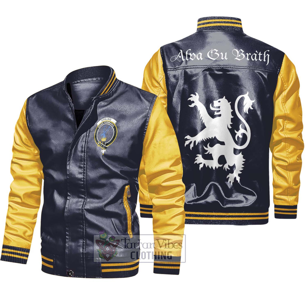 Stirling Family Crest Leather Bomber Jacket Lion Rampant Alba Gu Brath Style Black - Yellow Unisex - 2D-tartanvibesclothing