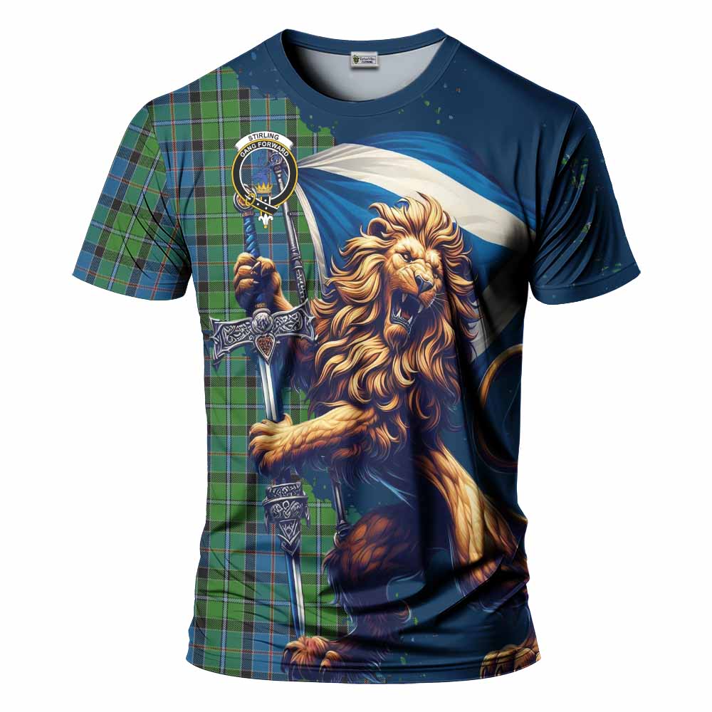 Tartan Vibes Clothing Stirling Tartan Family Crest T-Shirt with Scottish Majestic Lion