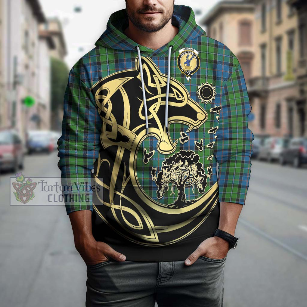Stirling Tartan Hoodie with Family Crest Celtic Wolf Style Zip Hoodie - Tartan Vibes Clothing
