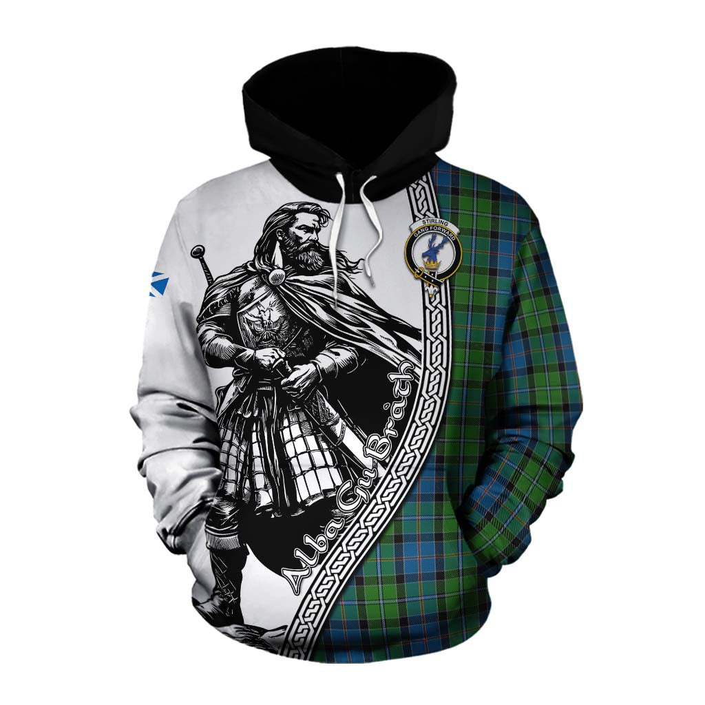 Tartan Vibes Clothing Stirling Tartan Clan Crest Cotton Hoodie with Highlander Warrior Celtic Style