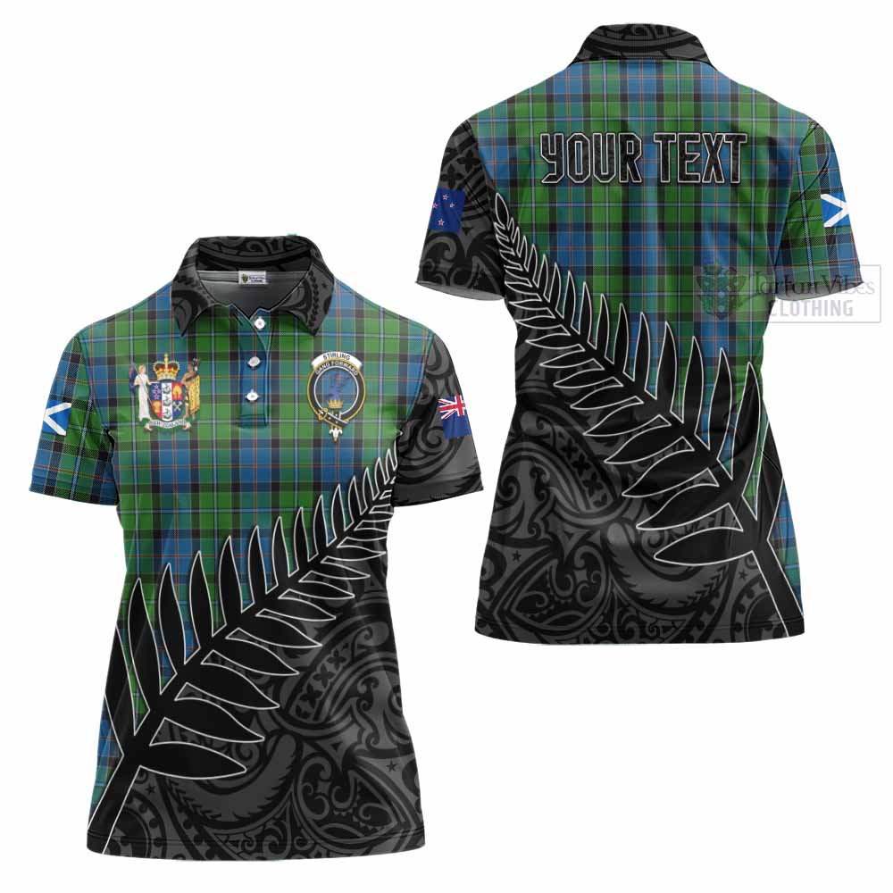 Tartan Vibes Clothing Stirling Crest Tartan Women's Polo Shirt with New Zealand Silver Fern Half Style