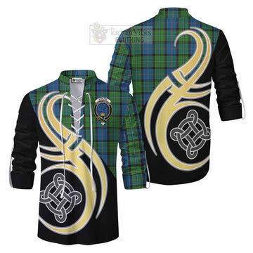 Tartan Vibes Clothing Stirling Tartan Ghillie Kilt Shirt with Family Crest and Celtic Symbol Style