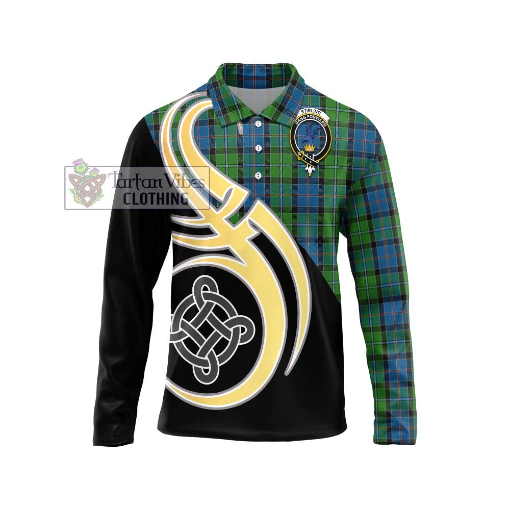 Stirling Tartan Long Sleeve Polo Shirt with Family Crest and Celtic Symbol Style Unisex - Tartan Vibes Clothing