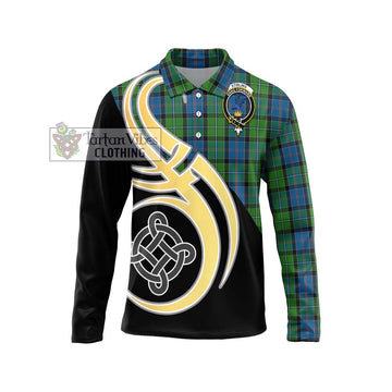 Stirling Tartan Long Sleeve Polo Shirt with Family Crest and Celtic Symbol Style Unisex - Tartan Vibes Clothing