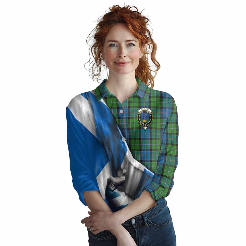 Tartan Vibes Clothing Stirling Tartan Women's Casual Shirt with Family Crest Scotland Patriotic Style