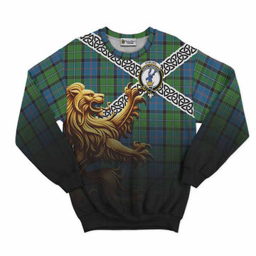Tartan Vibes Clothing Stirling Crest Tartan Sweatshirt with Golden Lion Emblem Celtic Style