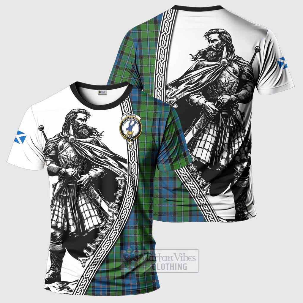 Tartan Vibes Clothing Stirling Tartan Clan Crest T-Shirt with Highlander Warrior Celtic Style