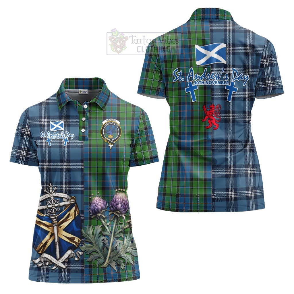 Tartan Vibes Clothing Stirling Tartan Women's Polo Shirt Happy St. Andrew's Day Half Tartan Style