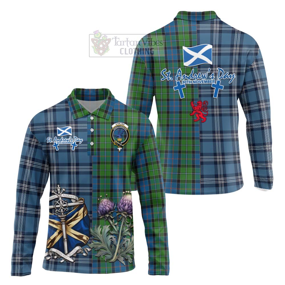 Tartan Vibes Clothing Stirling Tartan Long Sleeve Polo Shirt Happy St. Andrew's Day Half Tartan Style