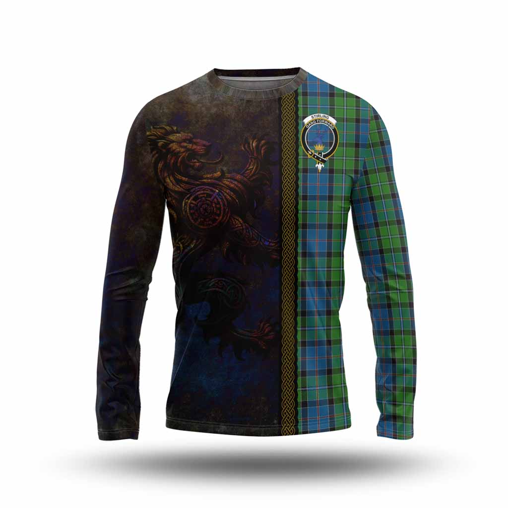Tartan Vibes Clothing Stirling Tartan Family Crest Long Sleeve T-Shirt Alba Gu Brath Be Brave Lion Ancient Style