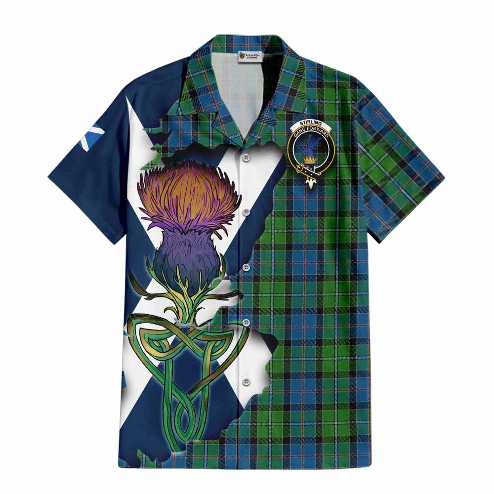 Tartan Vibes Clothing Stirling Tartan Family Crest Short Sleeve Button Shirt Scottish Thistle Celtic Inspired