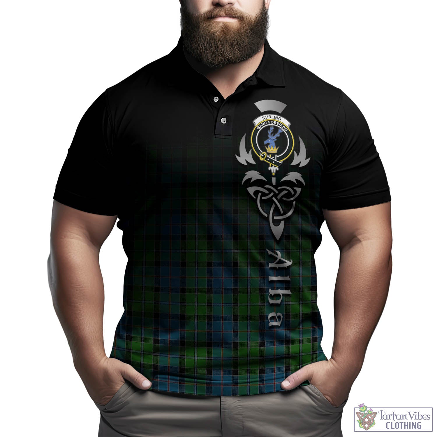 Tartan Vibes Clothing Stirling Tartan Polo Shirt Featuring Alba Gu Brath Family Crest Celtic Inspired