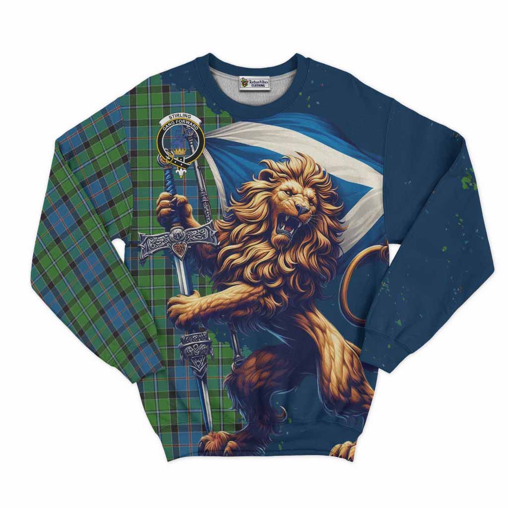 Tartan Vibes Clothing Stirling Tartan Family Crest Sweatshirt with Scottish Majestic Lion